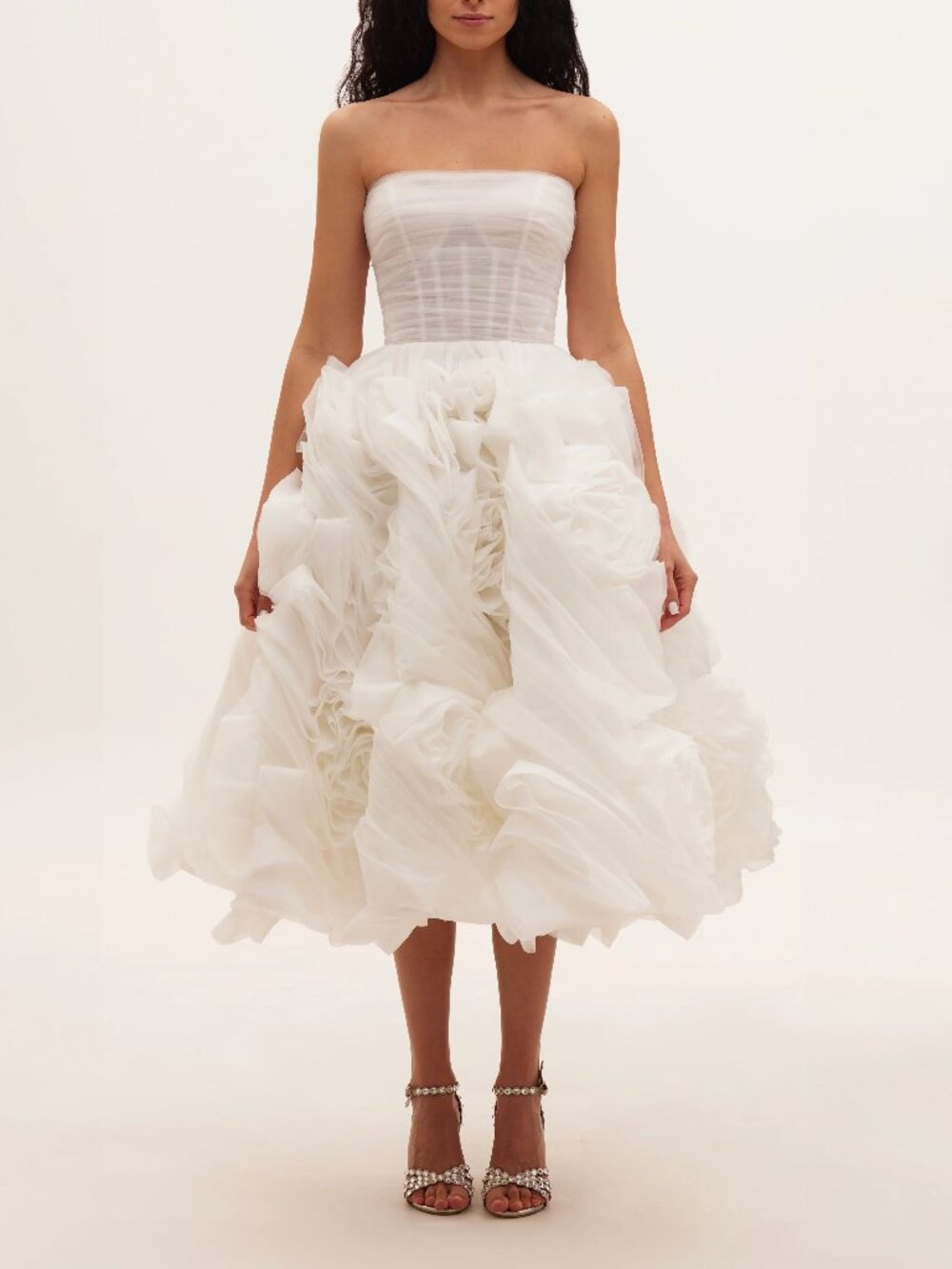 MILLA Dramatically flowered tulle dress in white